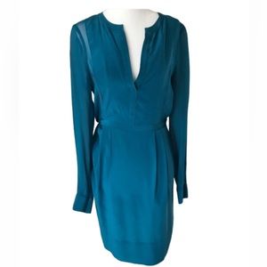 BCBG Blue Sheer Long Sleeve Dress
